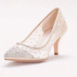 David’s bridal mesh sparkle jewel short heels wedding size 9